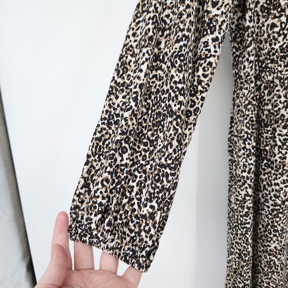 Old Navy Womens Animal Print Dress Size M Brown Black Leopard Long Sleeve - Picture 3 of 7